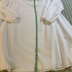 White Dress or Cover Up with Embellished Neckline and Hem